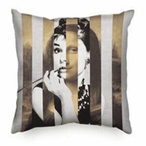 18 x 18 Audrey Hepburn Gold Metallic Stripe Pillow - Polyester Filled